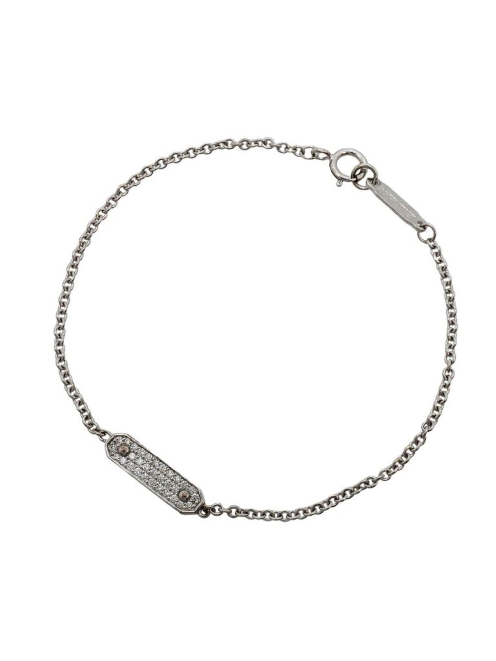Tiffany & Co Bracelet Tag Plate Chain Pave 18k White Gold Diamond